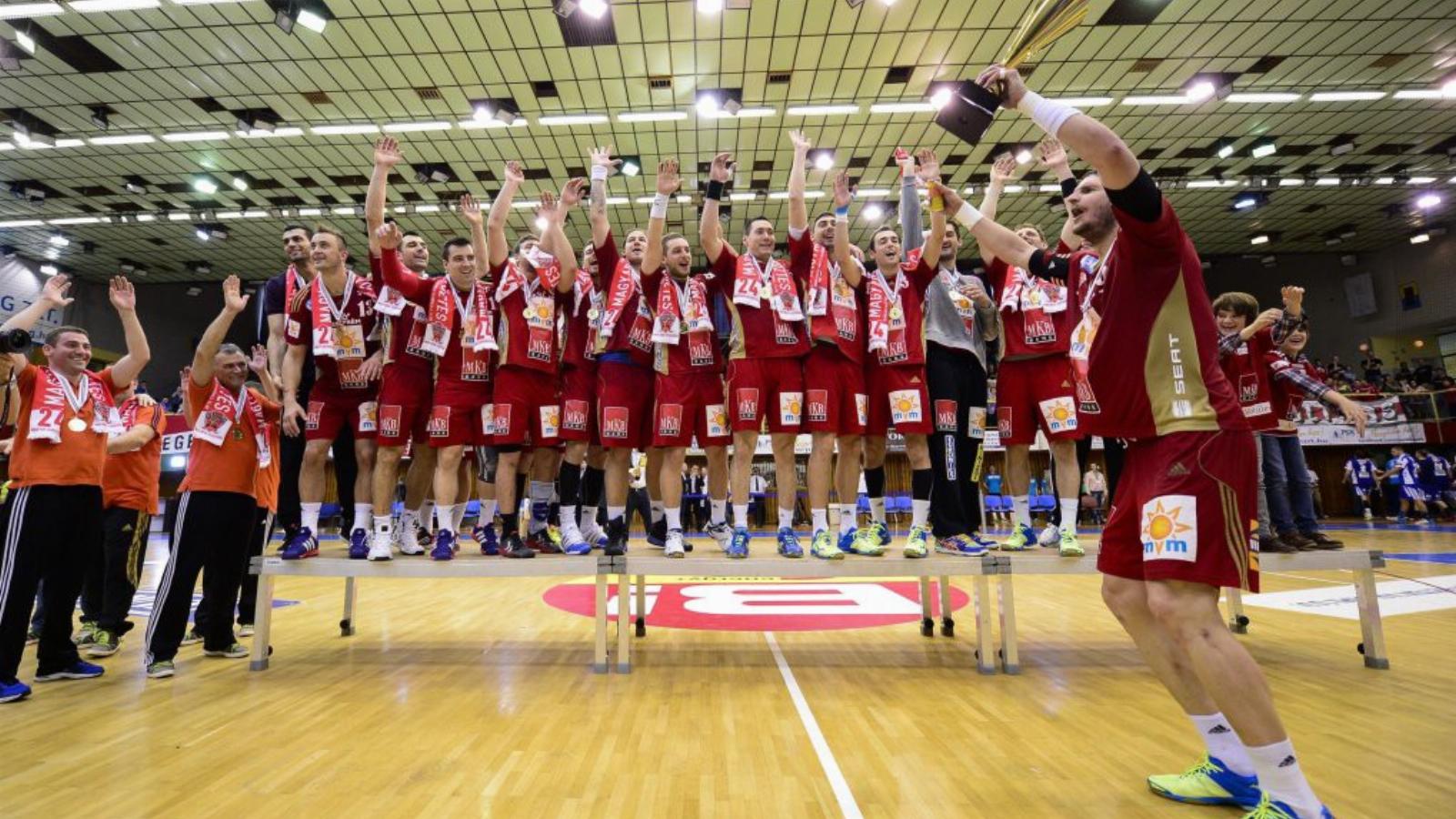 A Veszprém gárdája ugyanígy szeretne ünnepelni a május végi BL Final Four után FOTÓ: MTI/SÓKI TAMÁS