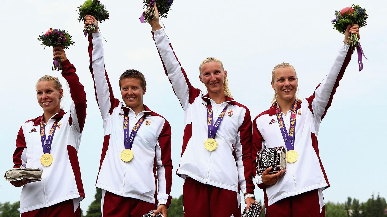 Szabó Gabriella, Kozák Danuta, Kárász Anna és Vad Ninetta Bakuban egy korábbi felvételen. FOTÓ: Robert Prezioso/Getty Images for