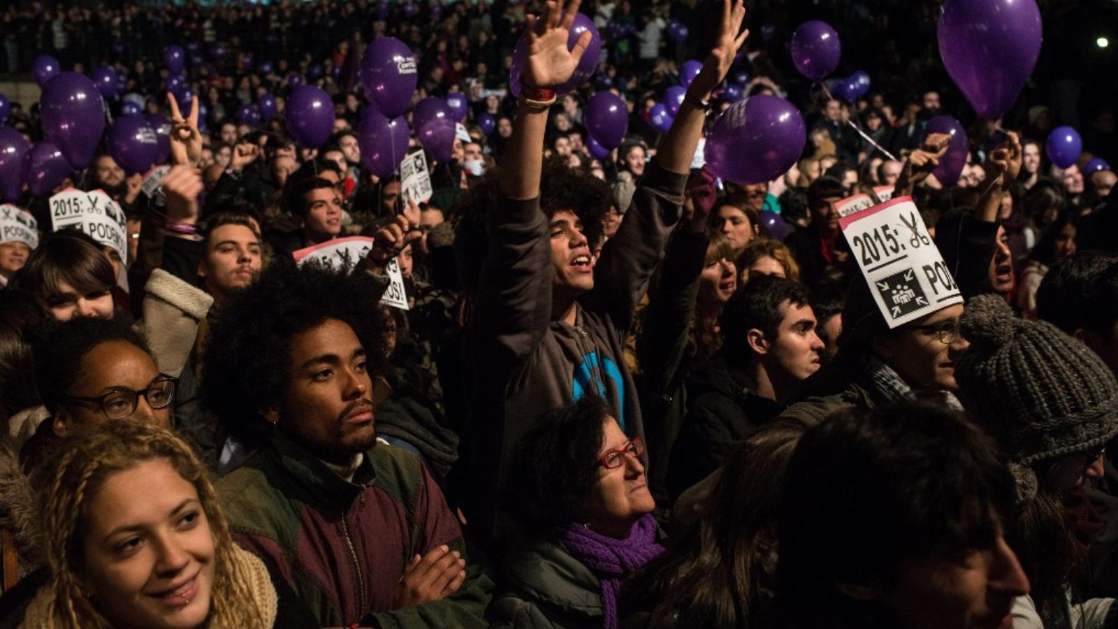 A Podemos hívei lila lufikkal ünnepeltek FOTÓ: EUROPRESS/GETTY IMAGES/DAVID RAMOS