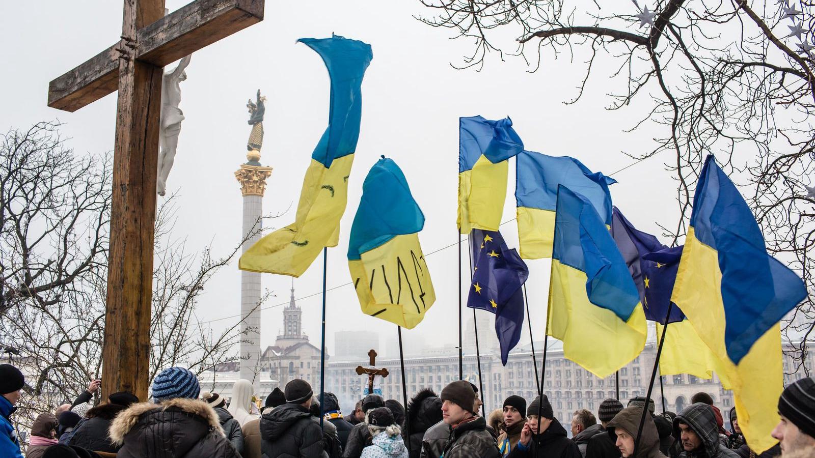 Ukrán zászlók lepték el a Majdan teret FOTÓ: EUROPRESS/GETTY IMAGES/BRENDAN HOFFMAN