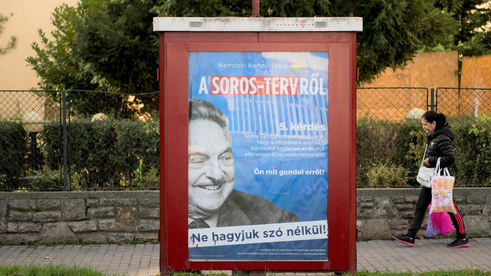 SOROS-PLAKÁT - A törzsi társadalmak ösztönvilágát idézi, az ellenfél mágikus szimbolikus elejtését FOTÓ: TÓTH GERGŐ