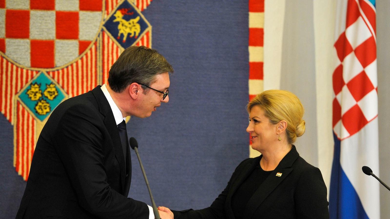 Aleksandar Vucic szerb- és Kolinda Grabar-Kitarovic horvát államfő Zágrábban, 2018 február 12. Fotó: Samir Yordamovic / ANADOLU 