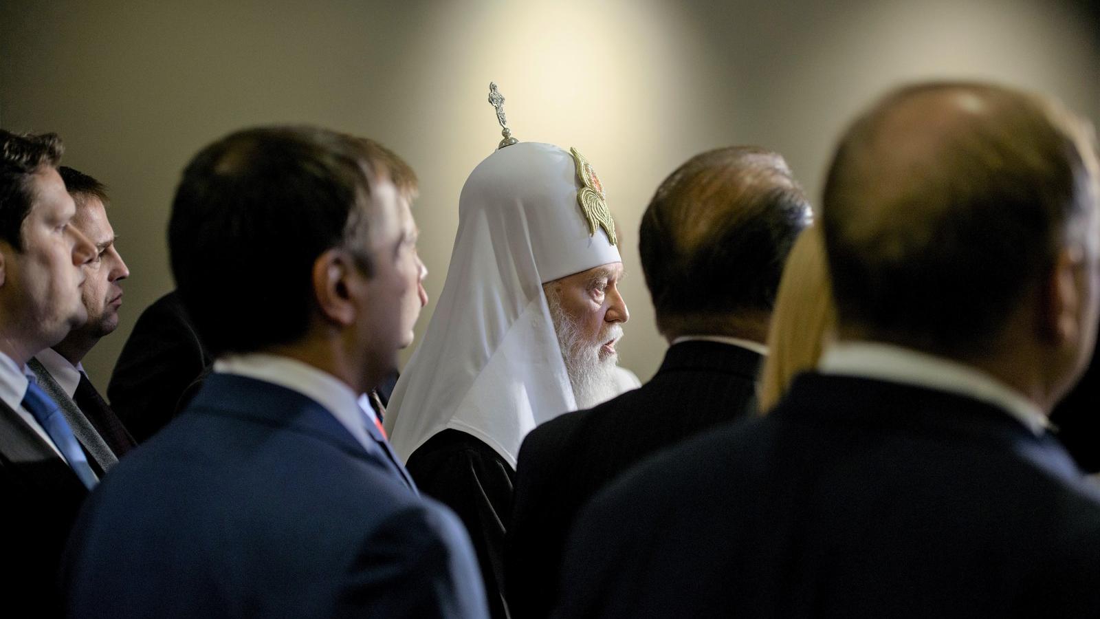 Filaret pátriárka, a kijevi patriarkátus vezetője. Illusztráció: BRENDAN SMIALOWSKI / AFP