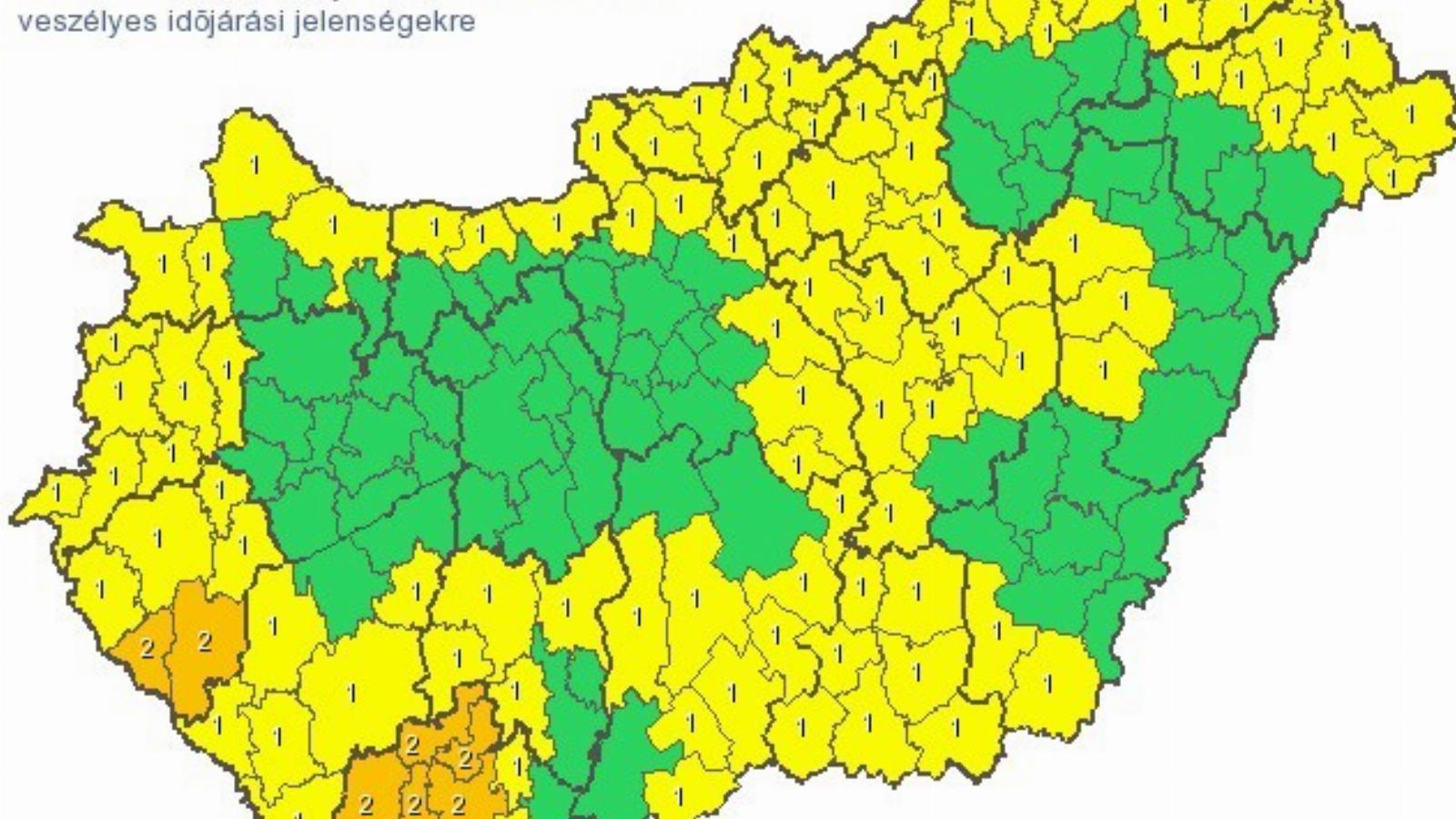 A meteorológiai szolgálat riasztási zónái Forrás: OMSZ