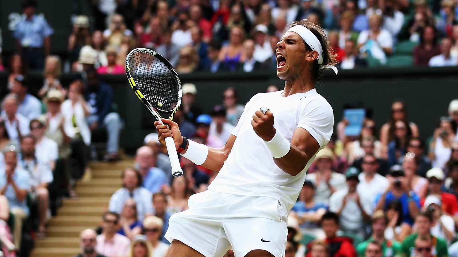 Rafael Nadal győzelmét ünnepli Wimbledonban. Fotó: Jan Kruger/Getty Images.