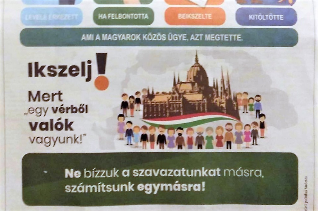 "Ikszelj, mert egy vérből valóak vagyunk" - politikai hirdetés a vajdasági Magyar Szó napilapban. Forrás: Szabad Magyar Szó